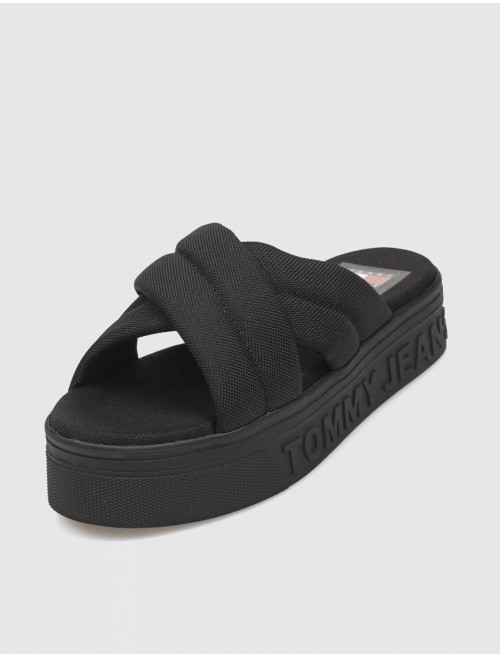 SANDALIA TOMMY HILFIGER TJW LETTERING FLATFORM SANDAL NEGRO