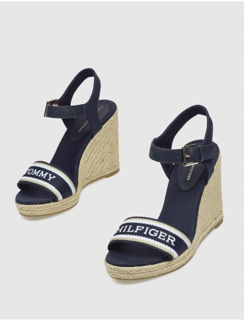 ALPARGATA TOMMY HILFIGER MONO WEBBING HIGH WEDGE SANDAL MARINO