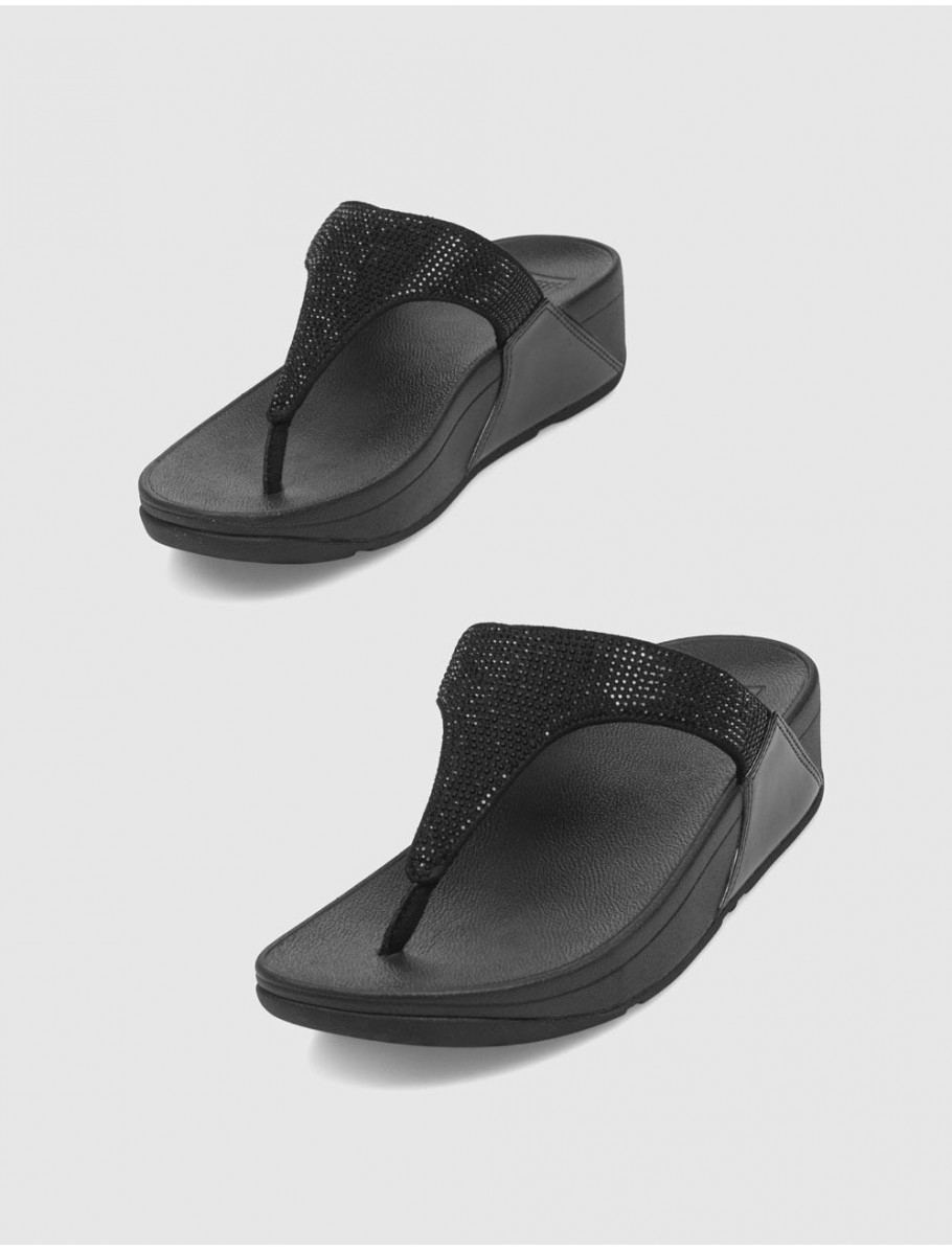 CHANCLA FITFLOP LULU CRYSTAL EMBELLISHED TOE POST NEGRO