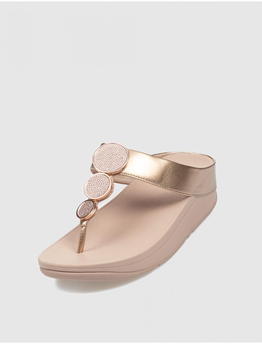 CHANCLA FLIP FLOP HALO BEAD CIRCLE METALLIC TOE POST ORO ROSADO