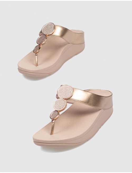 CHANCLA FLIP FLOP HALO BEAD CIRCLE METALLIC TOE POST ORO ROSADO