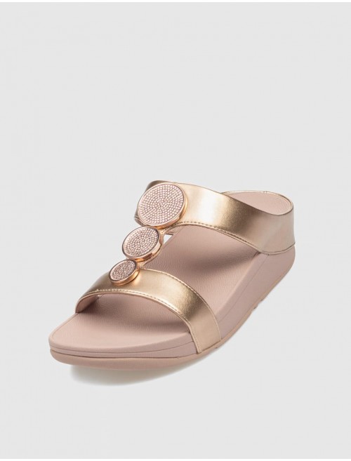 SANDALIA FLIP FLOP HALO BEAD CIRCLE METALLIC H BAR SLIDES ORO ROSADO