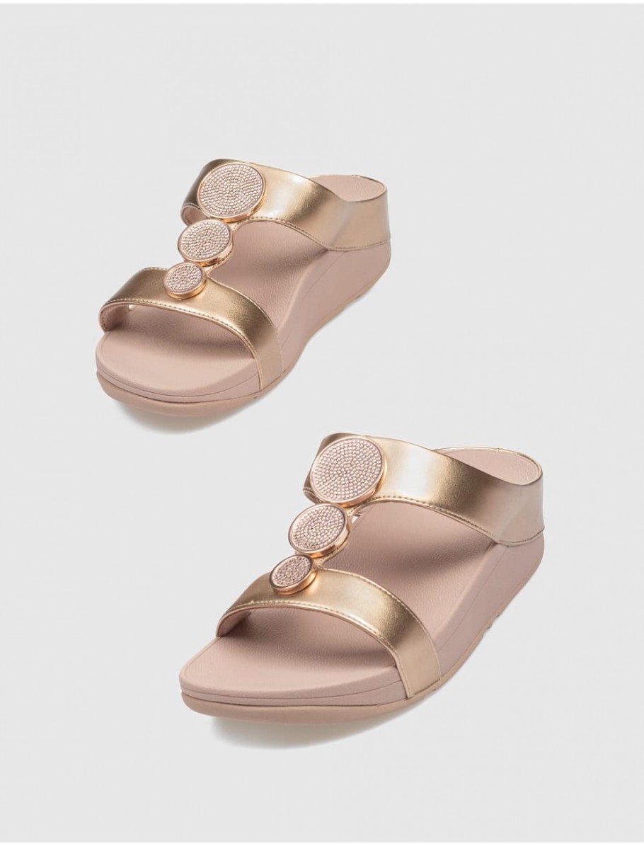 SANDALIA FLIP FLOP HALO BEAD CIRCLE METALLIC H BAR SLIDES ORO ROSADO