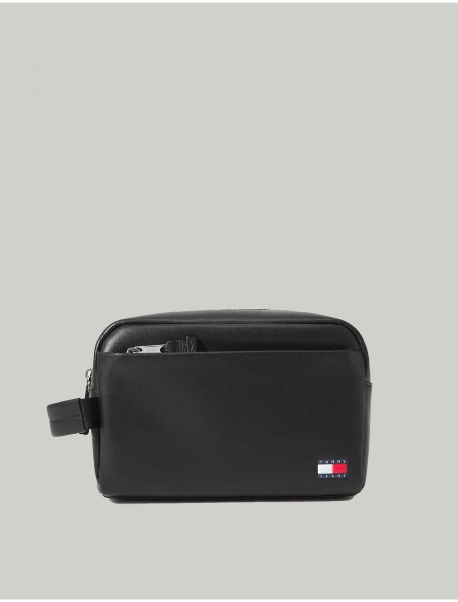 NECESER TOMMY HILFIGER TJM HERITAGE LEATHER WASHBAG NEGRO