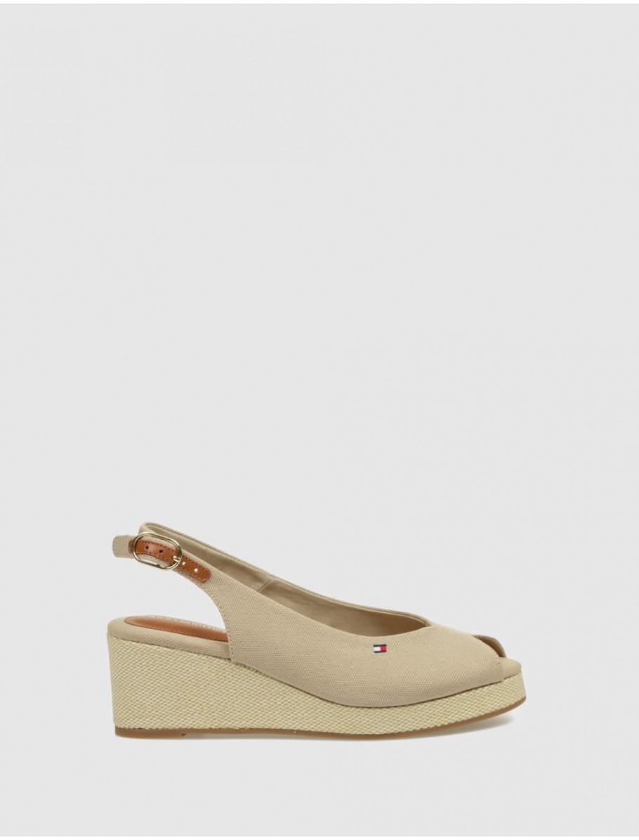 SANDALIA TOMMY HILFIGER FLAG MID WEDGE ESPAD SLINGBACK BEIG