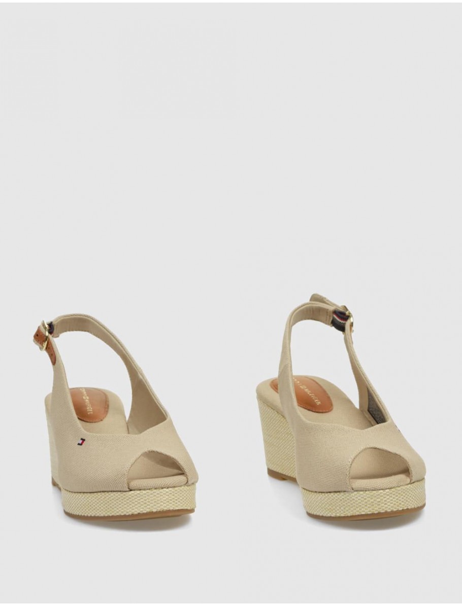 SANDALIA TOMMY HILFIGER FLAG MID WEDGE ESPAD SLINGBACK BEIG