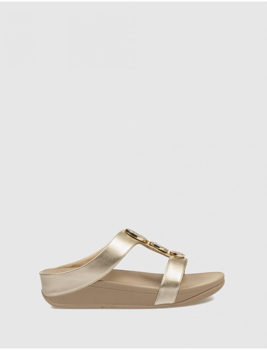 SANDALIA FITFLOP HALO BEAD CIRCLE METALLIC TOE POST ORO