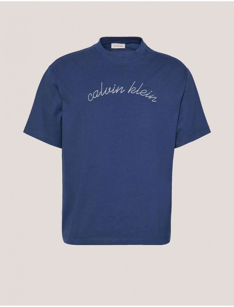 CAMISETA CALVIN KLEIN SS CNTR CHN STTCH AZUL