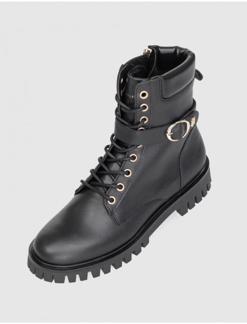 BOTiN TOMMY HILFIGER BUCKLE LACE UP BOOT NEGRO