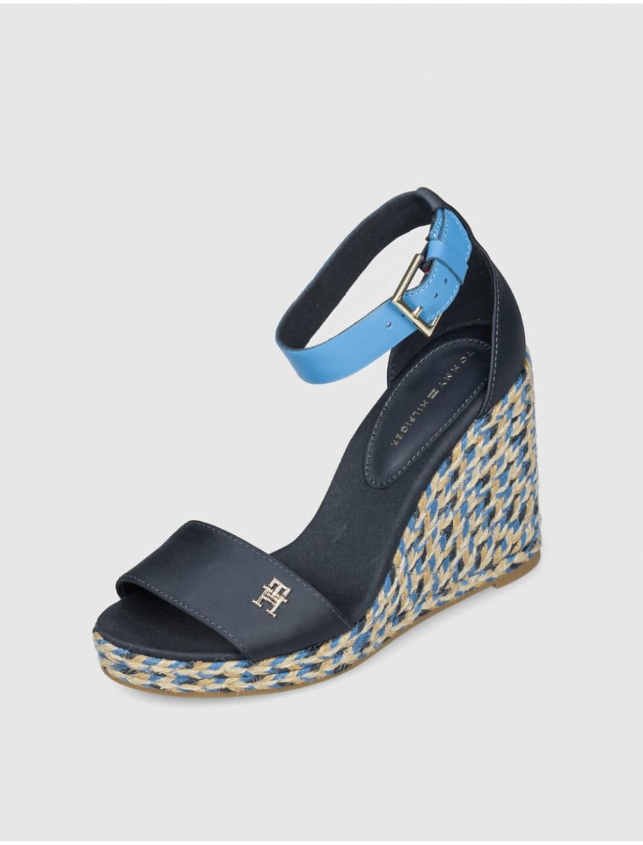 SANDALIA TOMMY HILFIGER COLORFUL HIGH WEDGESATIN SANDAL MARINO