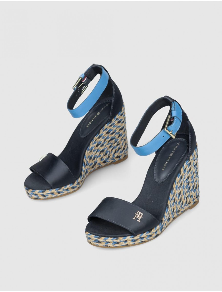 SANDALIA TOMMY HILFIGER COLORFUL HIGH WEDGESATIN SANDAL MARINO