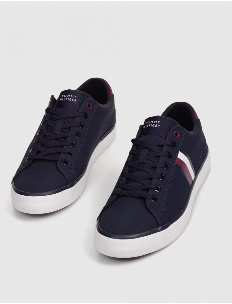 BAMBA TOMMY HILFIGER TH HI VULC LOW STRIPES MESH MARINO