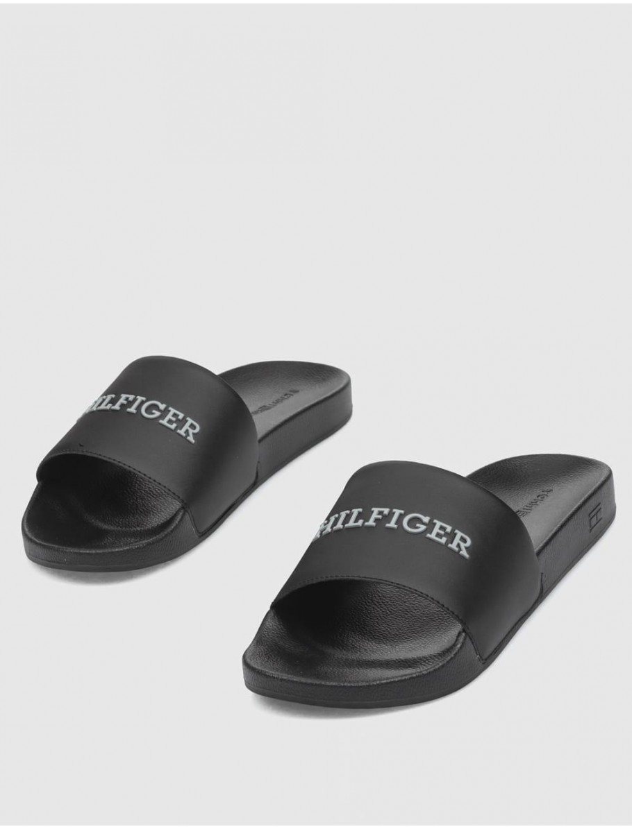 CHANCLA TOMMY HILFIGER HILFIGER RAISED POOLSLIDE NEGRO