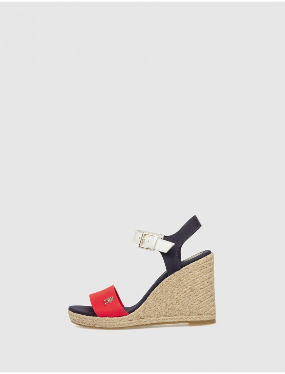 ALPARGATA TOMMY HILFIGER STRIPES WEDGE SANDAL BLANCO ROJO