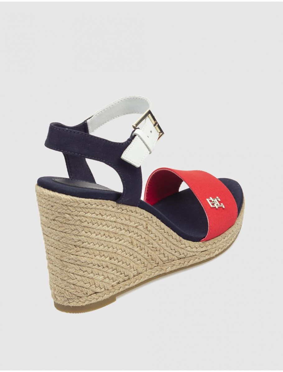 ALPARGATA TOMMY HILFIGER STRIPES WEDGE SANDAL BLANCO ROJO