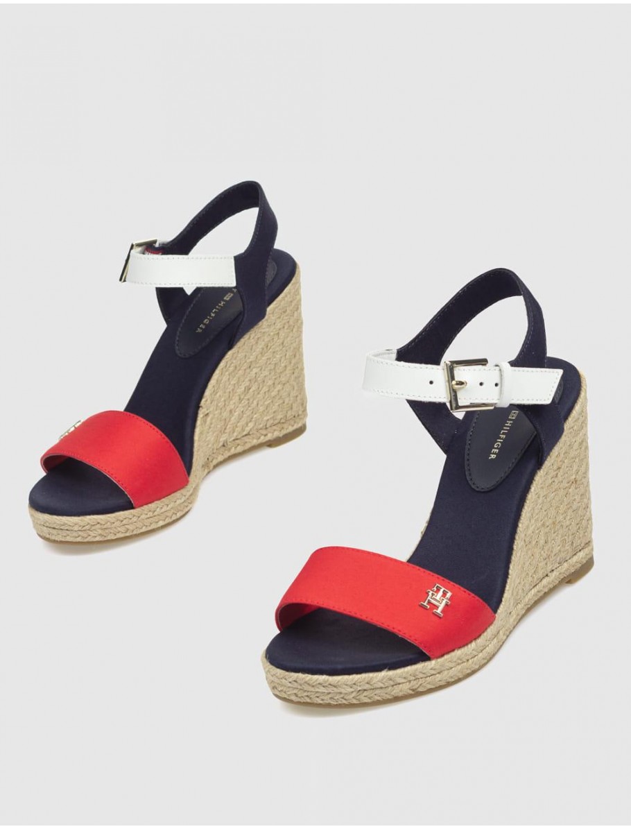 ALPARGATA TOMMY HILFIGER STRIPES WEDGE SANDAL BLANCO ROJO