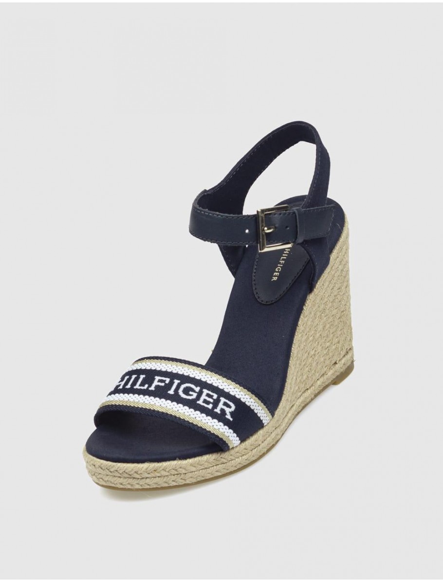 ALPARGATA TOMMY HILFIGER MONO WEBBING HIGH WEDGE SANDAL MARINO