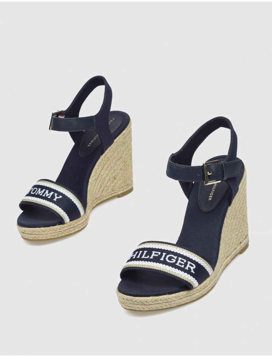 ALPARGATA TOMMY HILFIGER MONO WEBBING HIGH WEDGE SANDAL MARINO