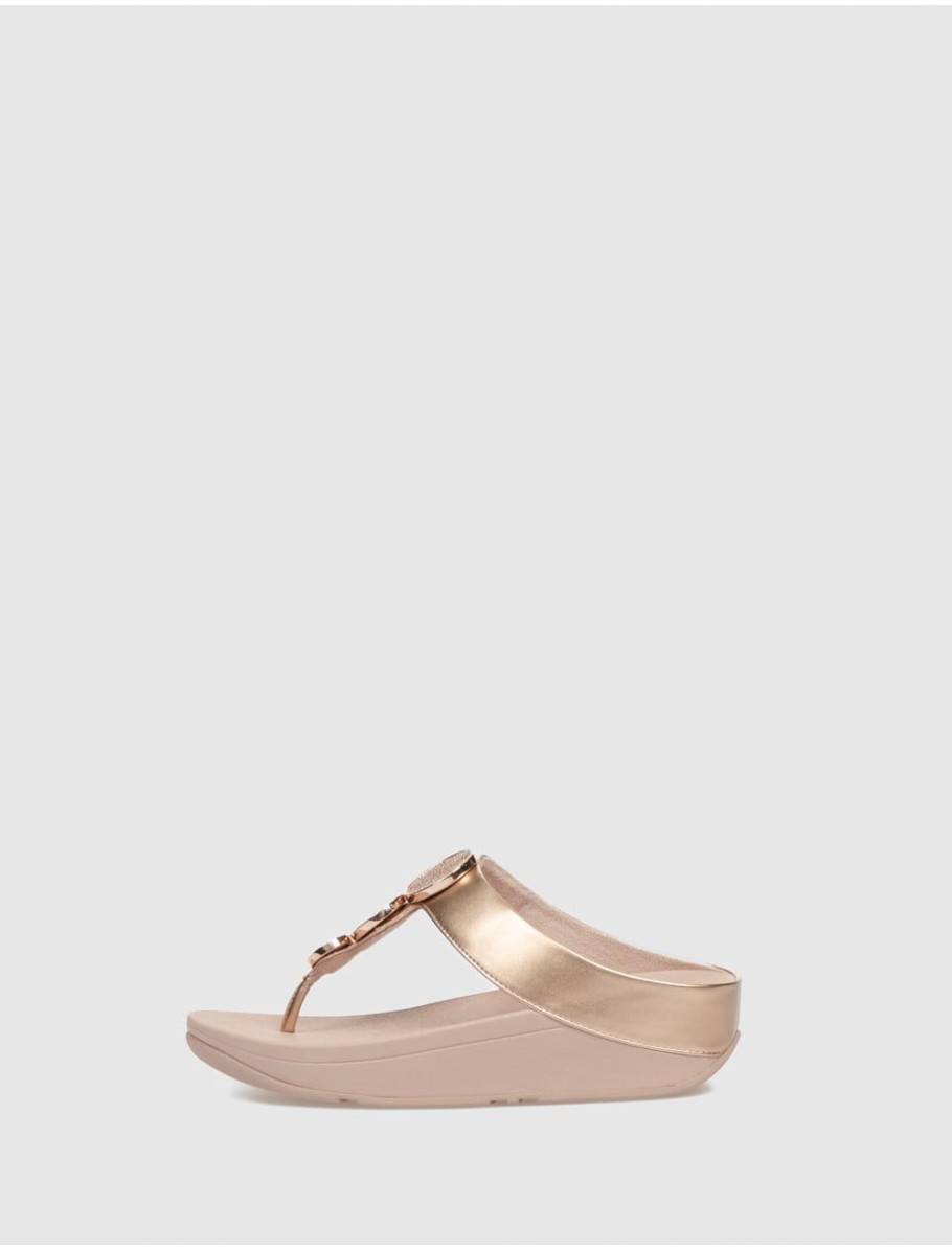 CHANCLA FLIP FLOP HALO BEAD CIRCLE METALLIC TOE POST ORO ROSADO