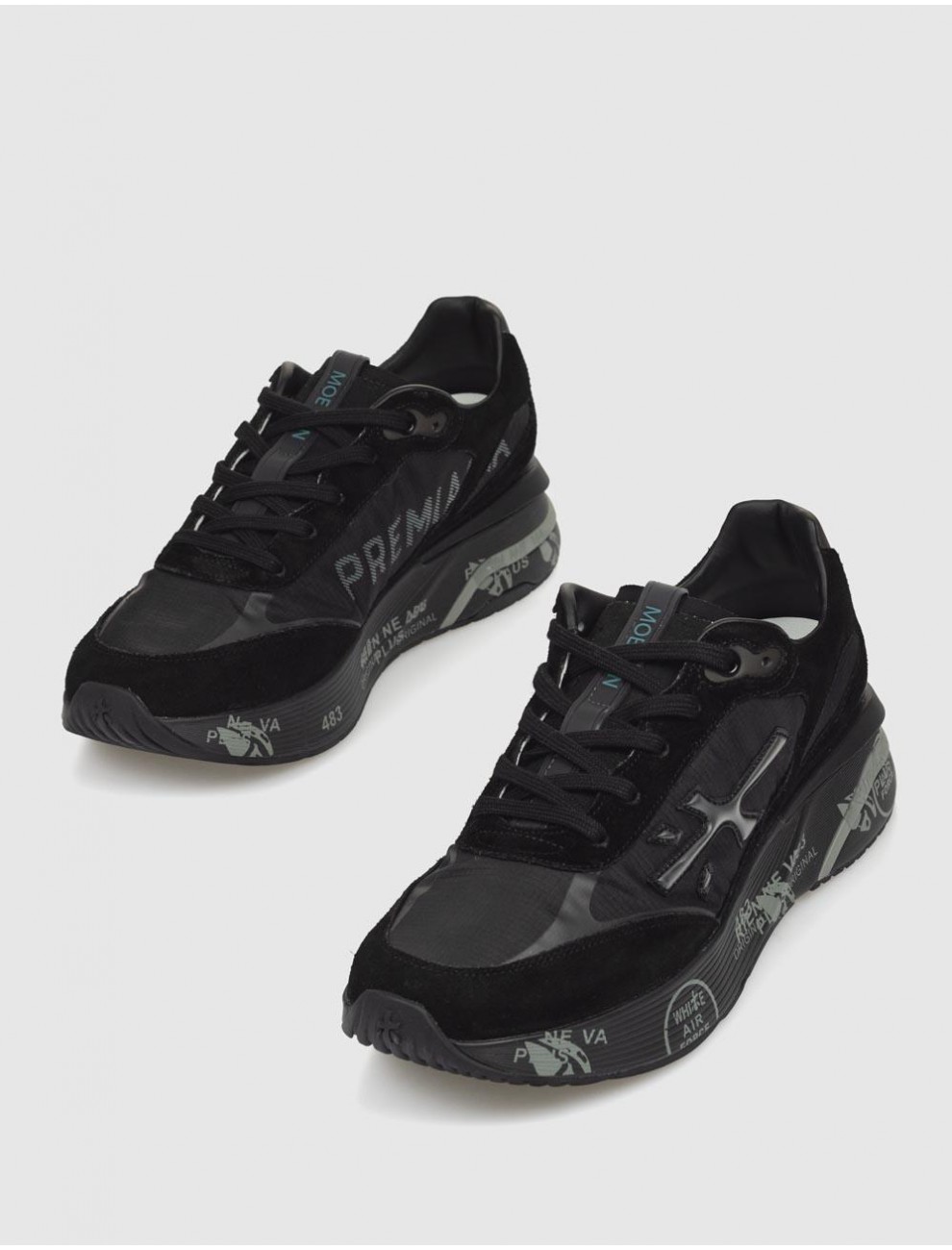 ZAPATILLAS DEPORTIVAS DE HOMBRE "MOERUN 6445" NEGRAS EN PIEL Y TELA DE PREMIATA