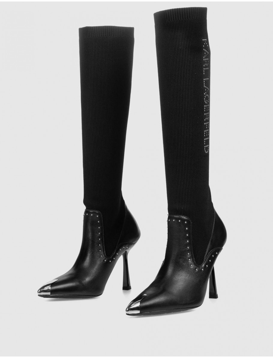 BOTA KARL LAGERFED PANDARA II STUDS HI LEG BOOT NEGRO