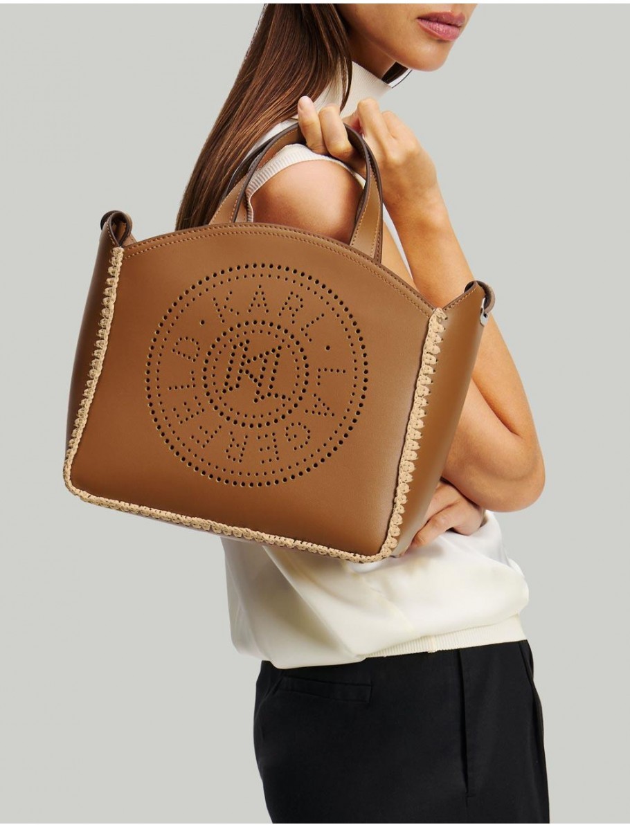 BOLSO KARL LAGERFED K CIRCLE SM TOTE RAFFIA WHIP MARRoN