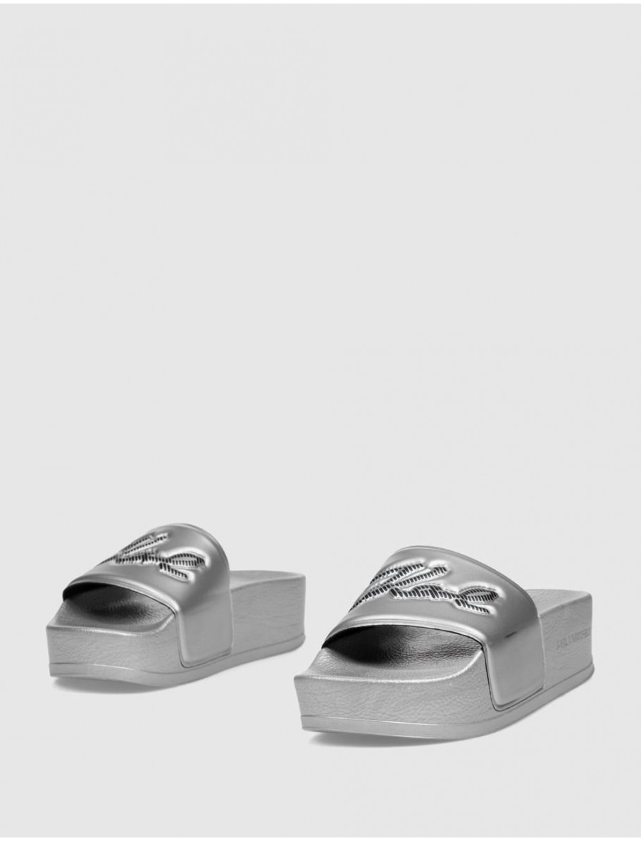 CHANCLA KARL LAGERFELD KONDO MAXI WHIPSTITCH SLIDE PLATA