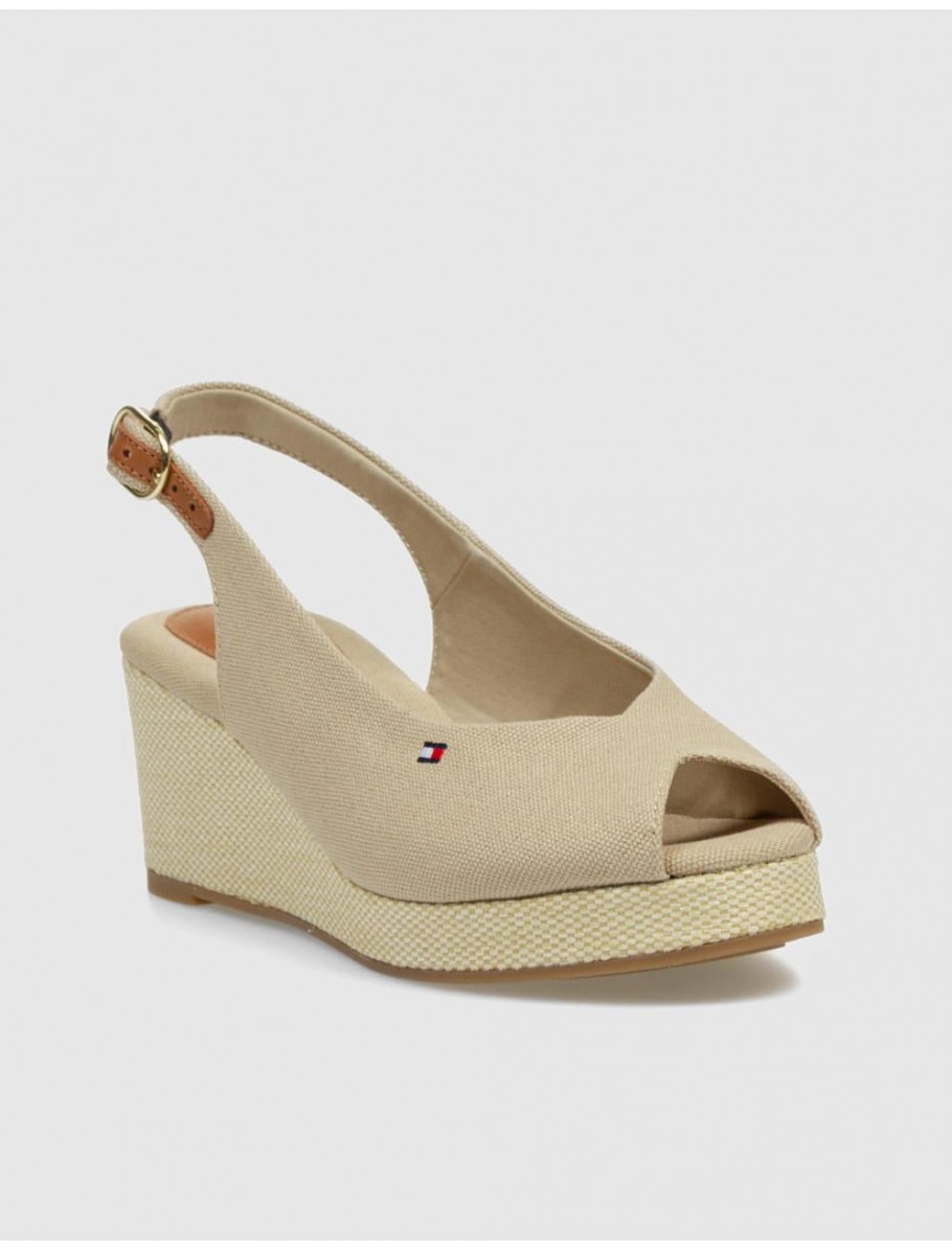SANDALIA TOMMY HILFIGER FLAG MID WEDGE ESPAD SLINGBACK BEIG