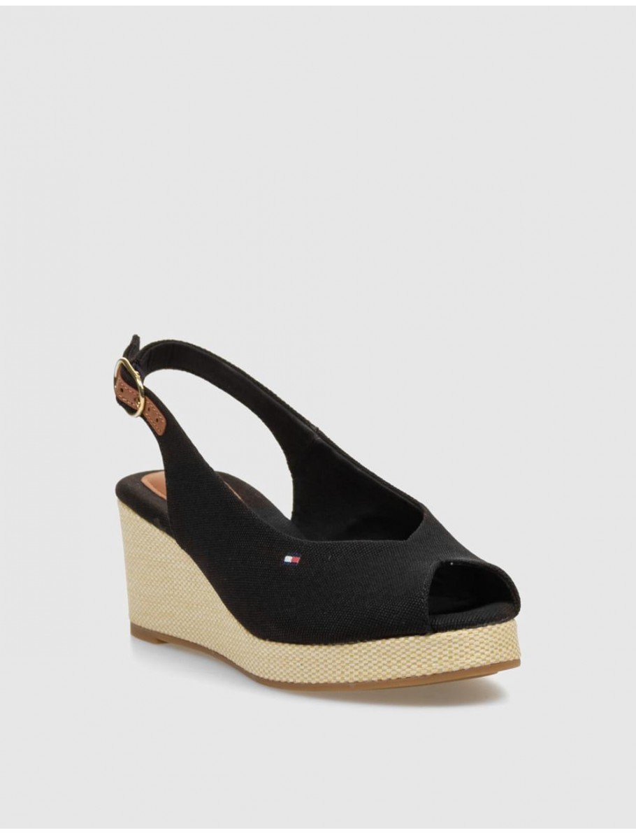 SANDALIA TOMMY HILFIGER FLAG MID WEDGE ESPAD SLINGBACK NEGRO