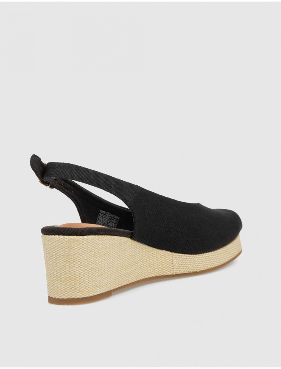 SANDALIA TOMMY HILFIGER FLAG MID WEDGE ESPAD SLINGBACK NEGRO