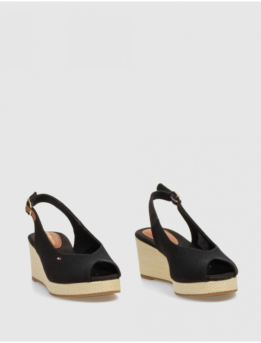 SANDALIA TOMMY HILFIGER FLAG MID WEDGE ESPAD SLINGBACK NEGRO