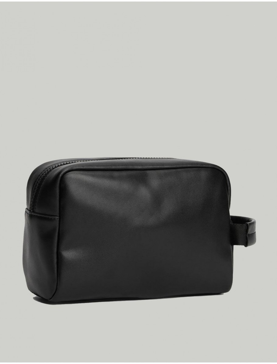 NECESER TOMMY HILFIGER TJM LINEAR LEATHER WASHBAG NEGRO