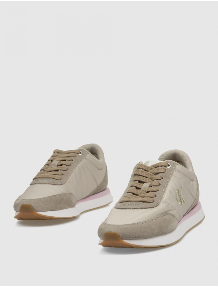 ZAPATILLA CALVIN KLEIN RETRO RUNNER LACE UP NYLON TAUPE