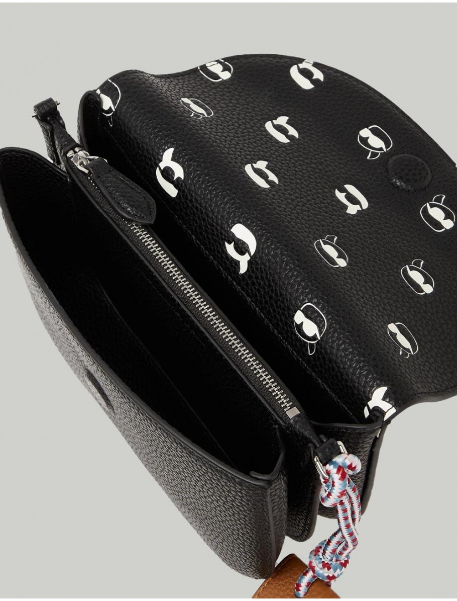 BOLSO KARL LAGERFED IKON PEBBLE FLAP CROSSBODY NEGRO
