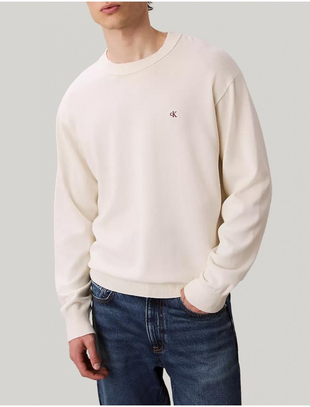 SUDADERA CALVIN KLEIN LS EZ COTTON CREWNK SWEATER 12GG BEIG