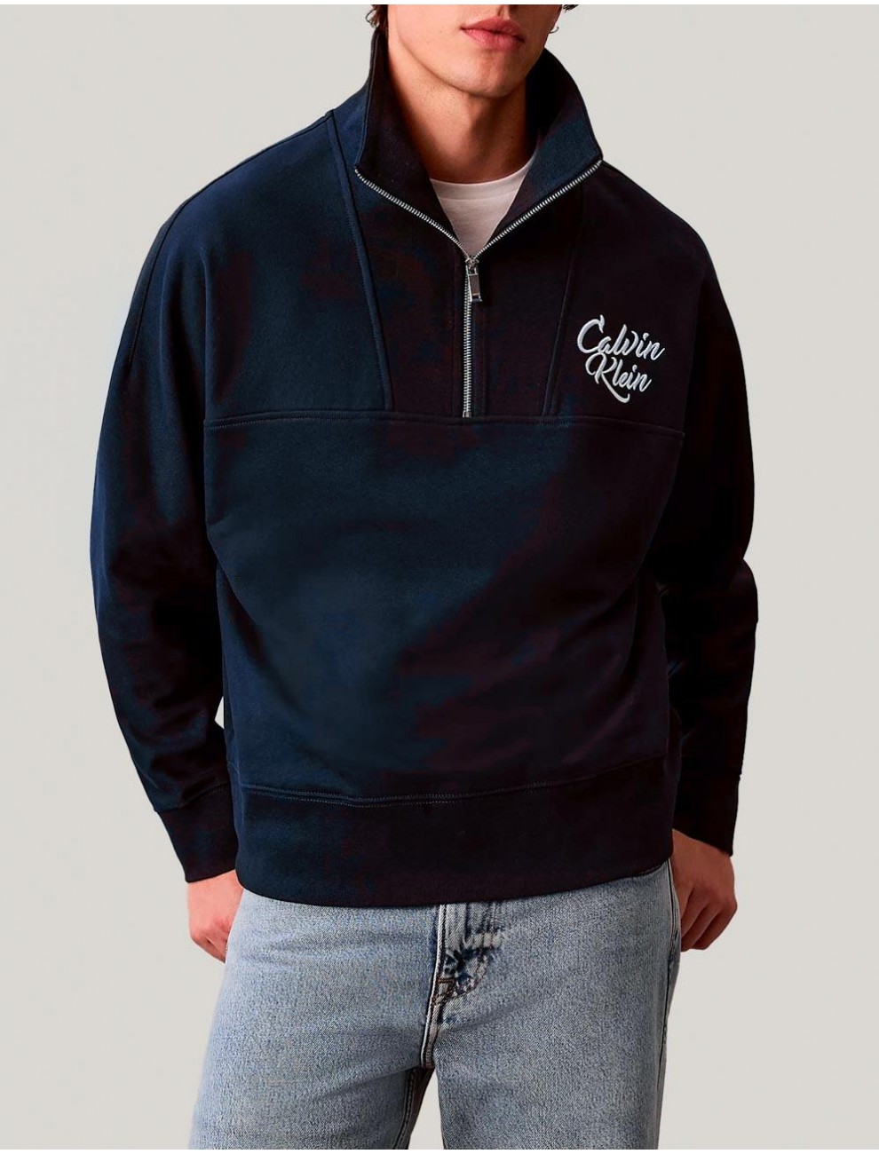 SUDADERA CALVIN KLEIN PREMIUM FLEECE LOGO FUNNEL MARINO