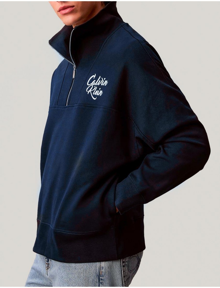 SUDADERA CALVIN KLEIN PREMIUM FLEECE LOGO FUNNEL MARINO