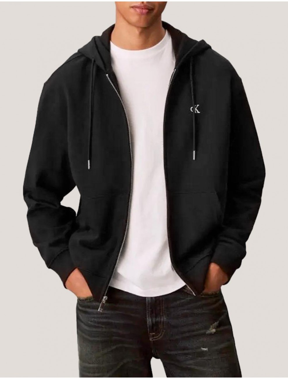 CHAQUETA CALVIN KLEIN LS EU 350TERRY MONOGRAM FZ NEGRO