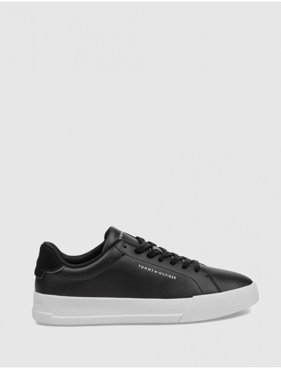 ZAPATILLA TOMMY HILFIGER TH COURT LTH DETAIL ESS NEGRO