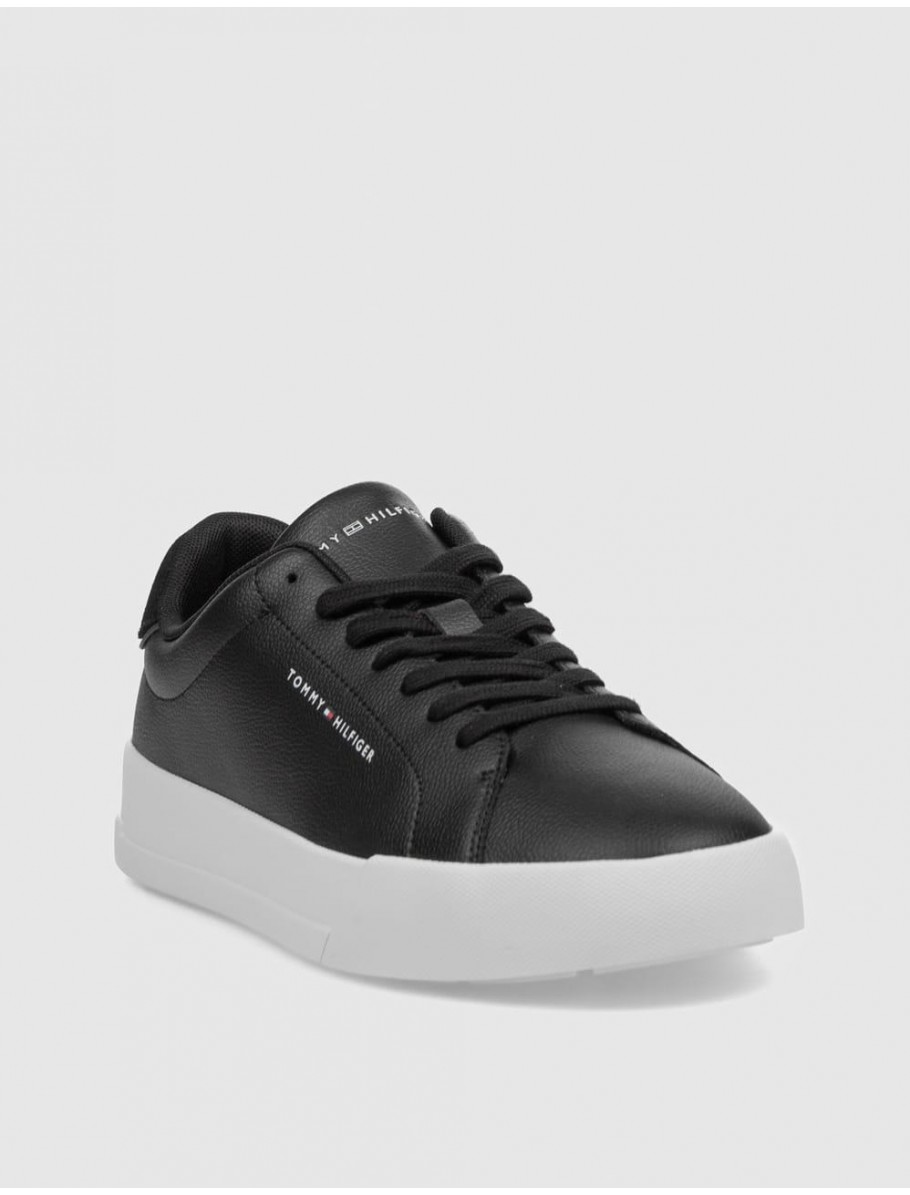 ZAPATILLA TOMMY HILFIGER TH COURT LTH DETAIL ESS NEGRO