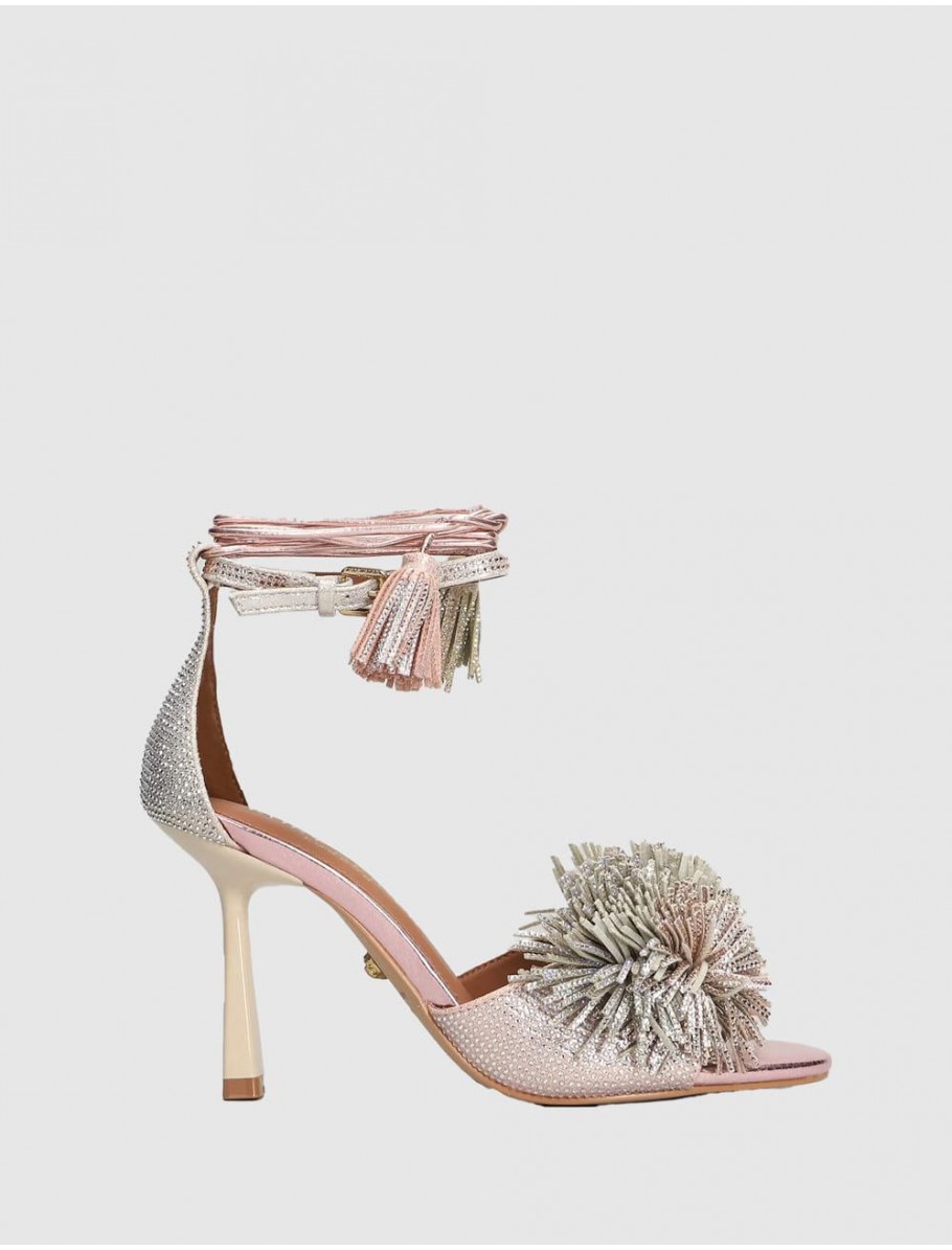 SANDALIA KURT GEIGER POM POM ANKLE TIE SANDAL MULTI ROSA
