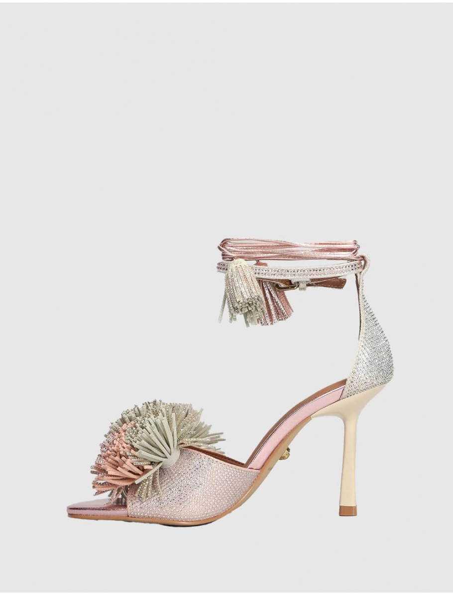 SANDALIA KURT GEIGER POM POM ANKLE TIE SANDAL MULTI ROSA