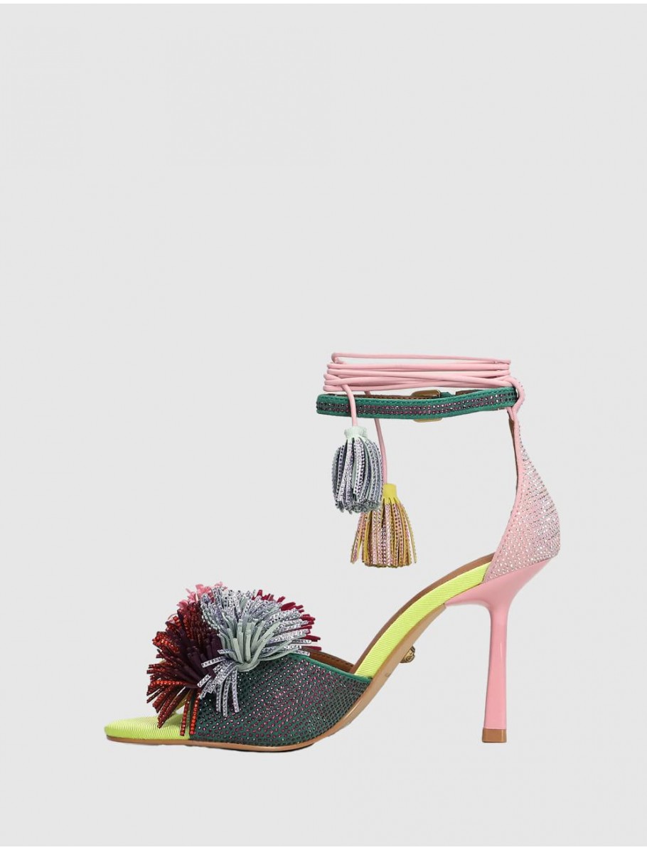 SANDALIA KURT GEIGER POM POM ANKLE TIE SANDAL MULTI