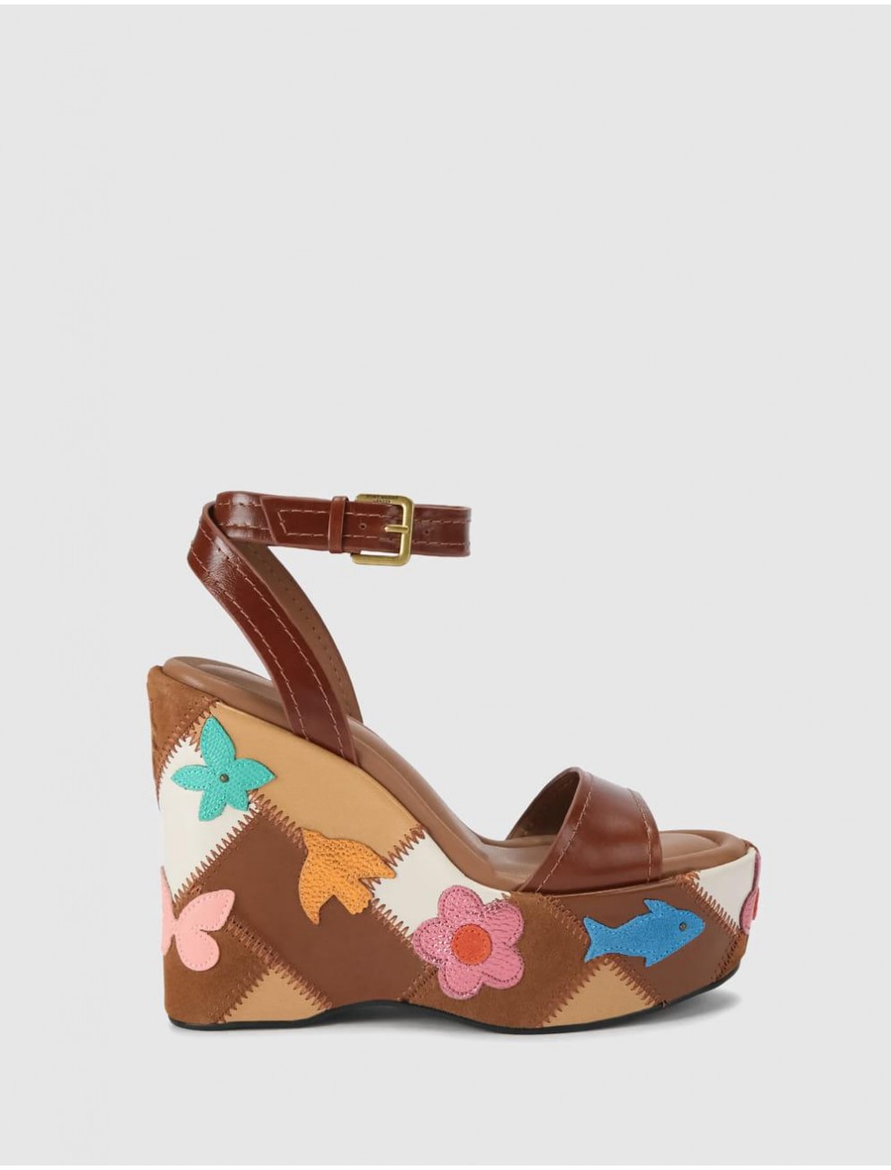 SANDALIA KURT GEIGER PATCHWORK PLATFORM WEDGE MARRoN