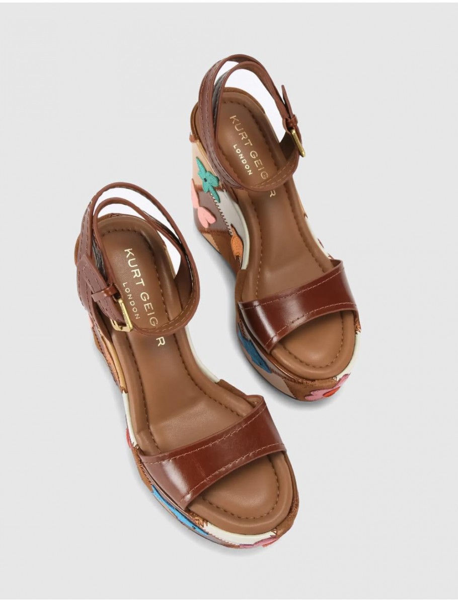 SANDALIA KURT GEIGER PATCHWORK PLATFORM WEDGE MARRoN