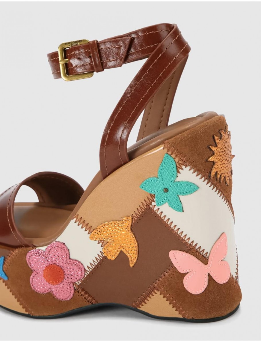 SANDALIA KURT GEIGER PATCHWORK PLATFORM WEDGE MARRoN