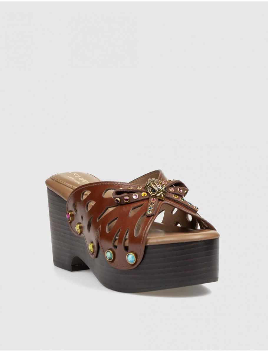 SANDALIA KURT GEIGER BUTTERFLY PLATFORM MULE MARRoN