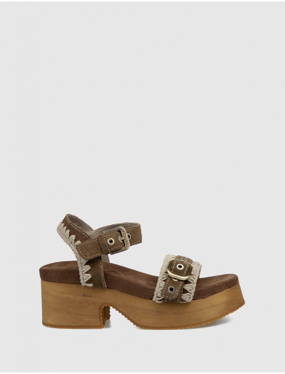 SANDALIA MOU HIGH HEEL WOOD CLOG BUCKLE MARRoN