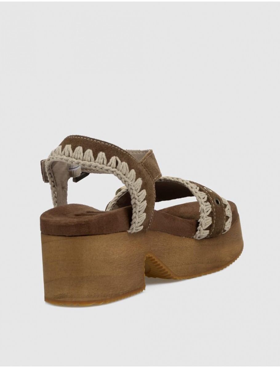 SANDALIA MOU HIGH HEEL WOOD CLOG BUCKLE MARRoN