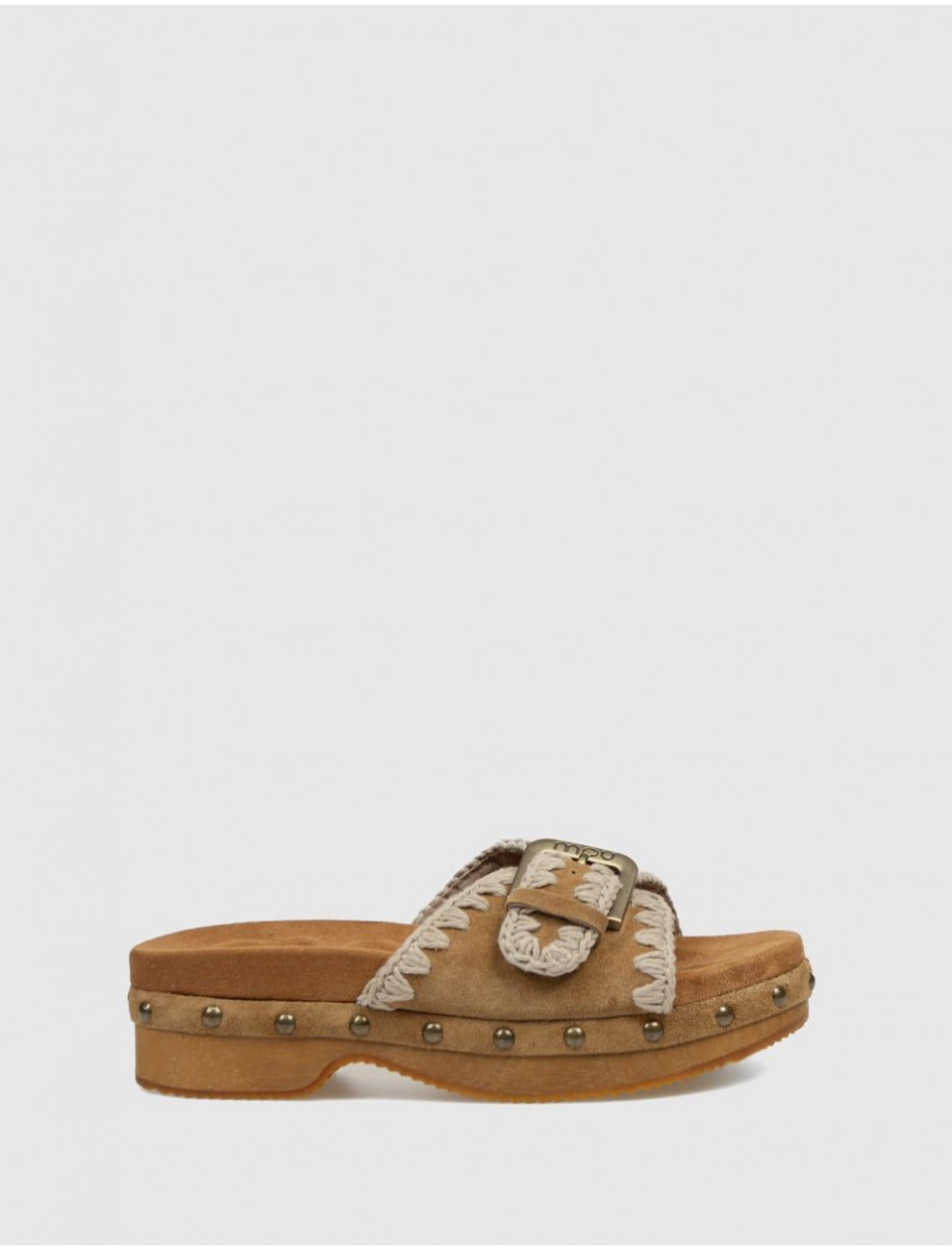 SANDALIA MOU HIGH HEELL WOOD WITH BUCKLE MARRoN
